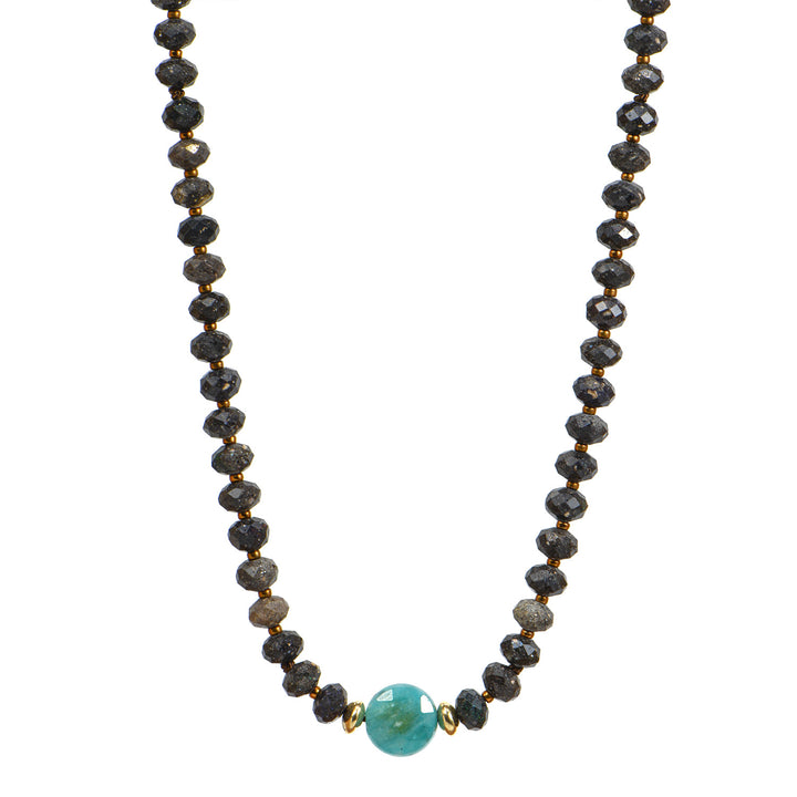 Black Opal + Single Amazonite Faceted Bead Necklace