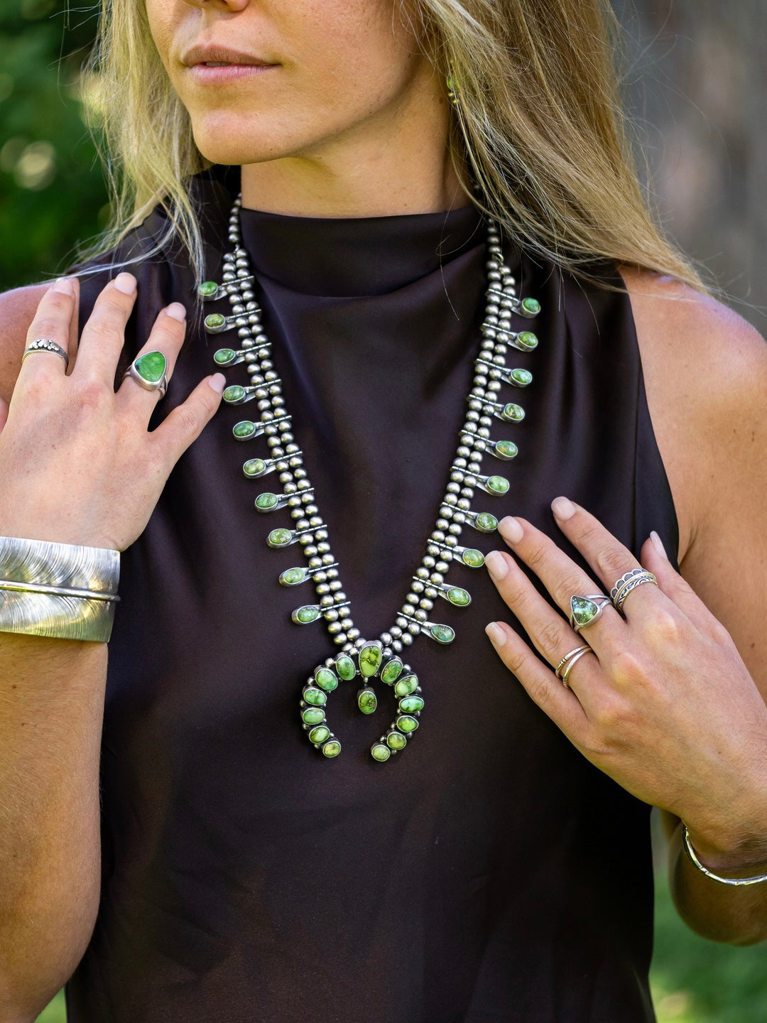 Carico Lake Turquoise Squash Blossom Necklace & Earring Set