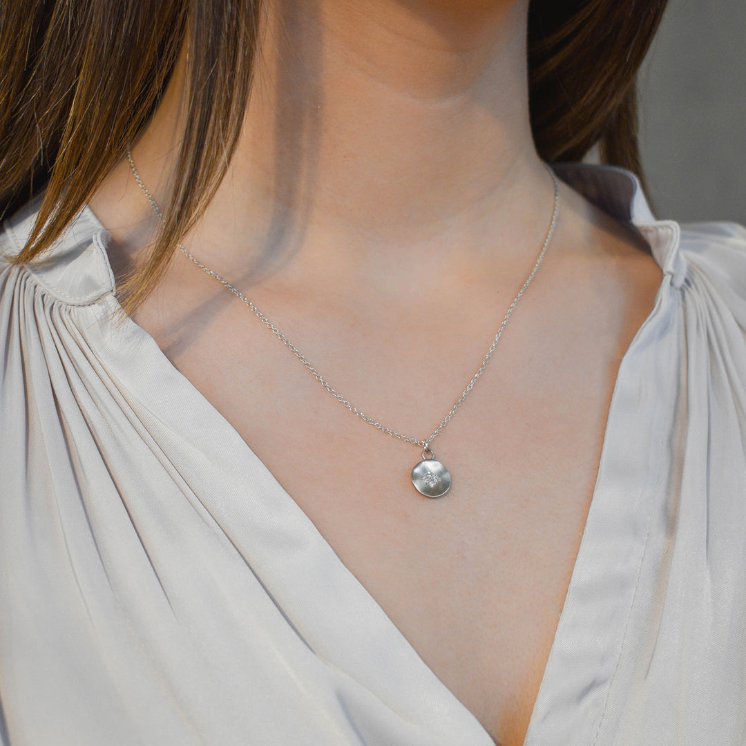 Adel Chefridi Diamond Silver Four Star Wave Pendant Necklace