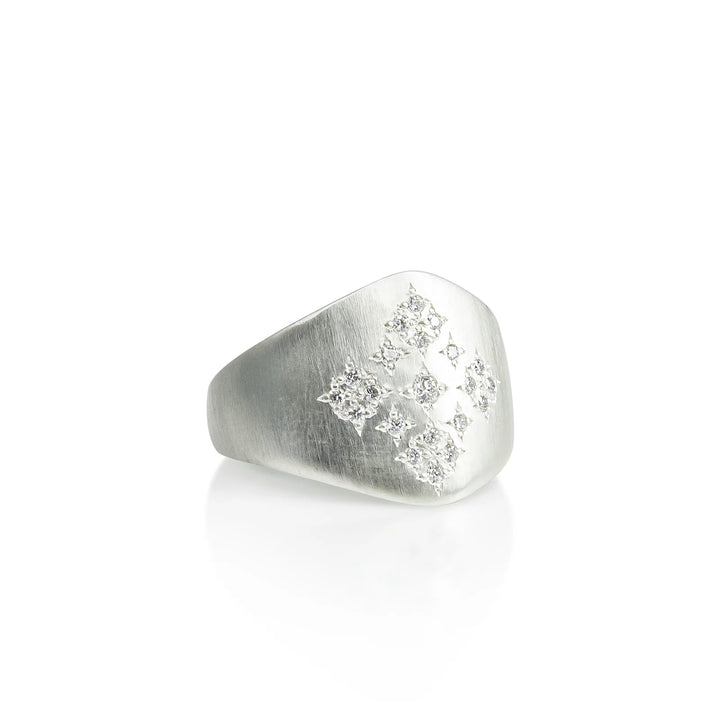 Silver Diamond Moon & Stars Shield Ring