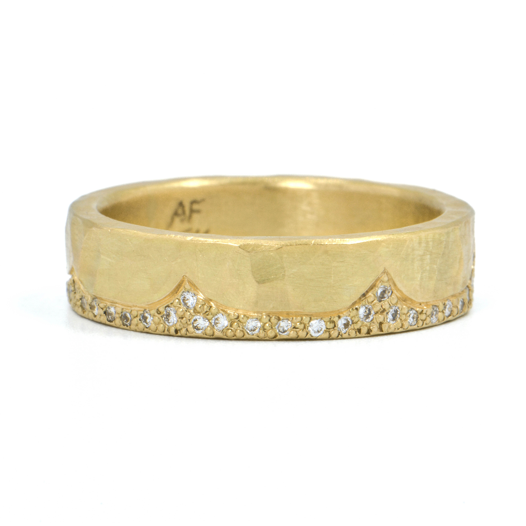 Annie Fensterstock Yellow Gold 5mm Diamond Summit Ring