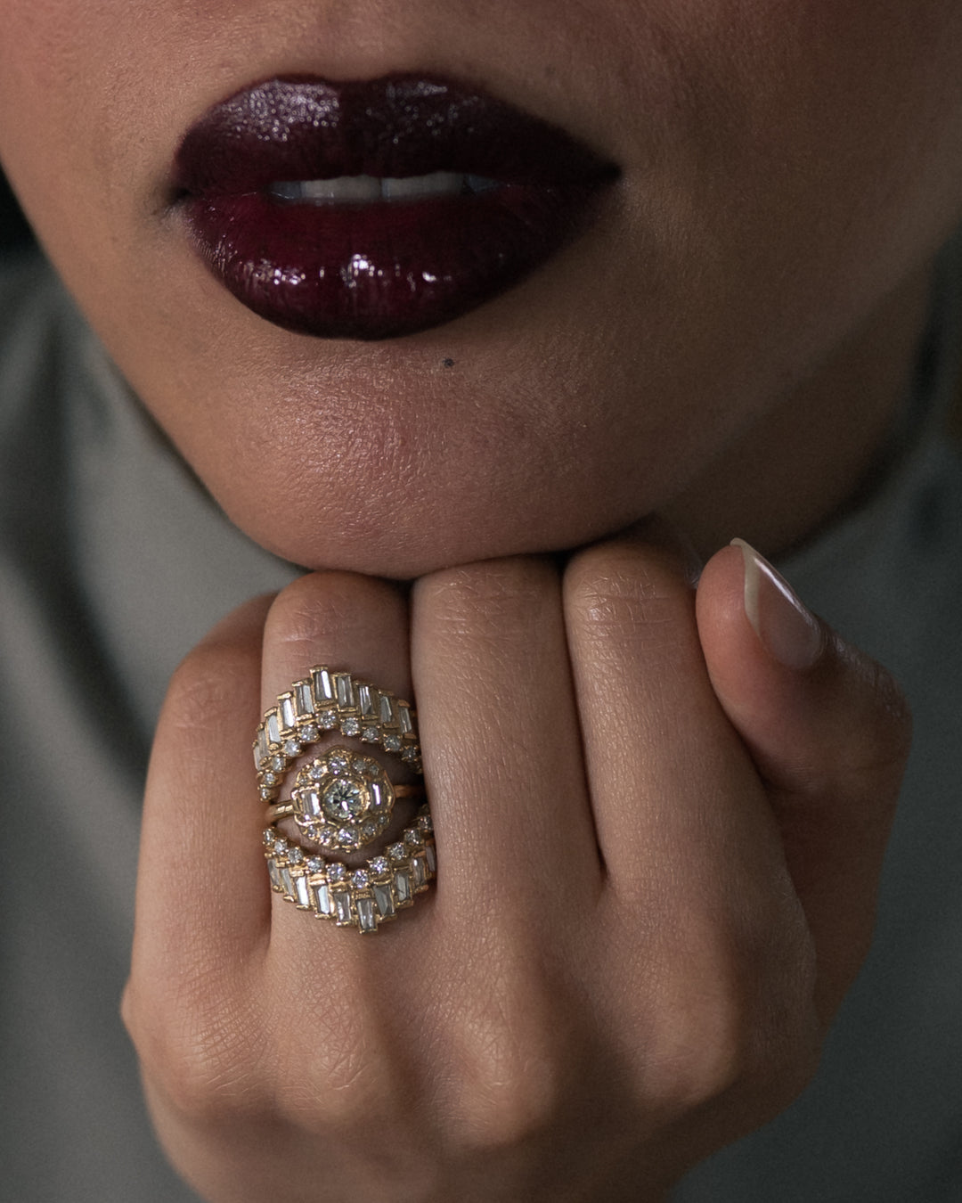 Armach Baguette & Round Diamond Extra Large V Shape Scatter Ring