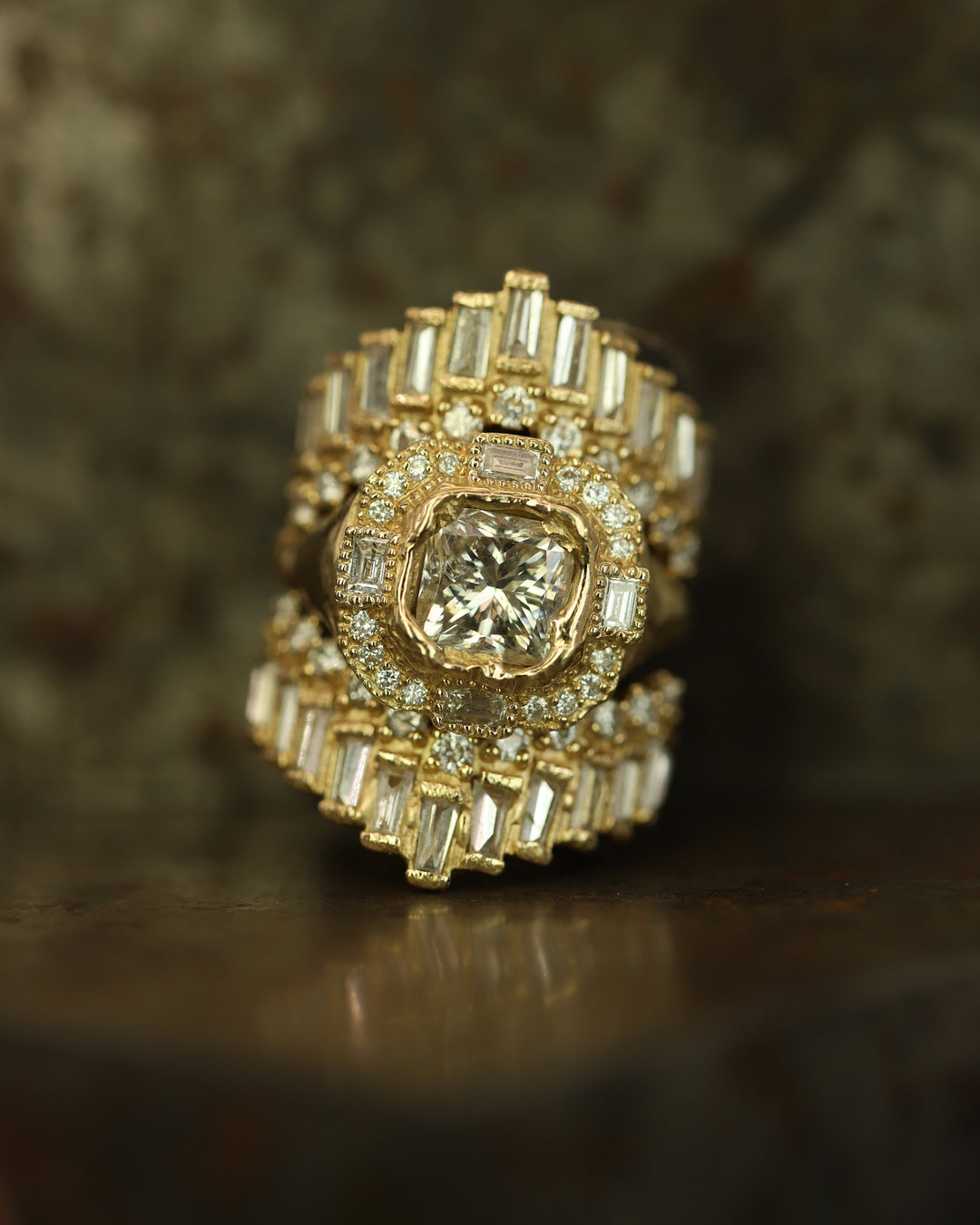Armach Baguette & Round Diamond Extra Large V Shape Scatter Ring
