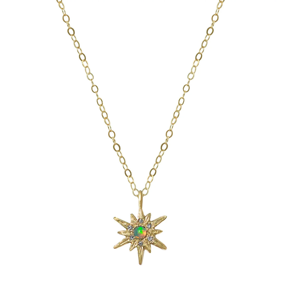 Acanthus Amulet Opal Supernova Yellow Gold Charm Necklace