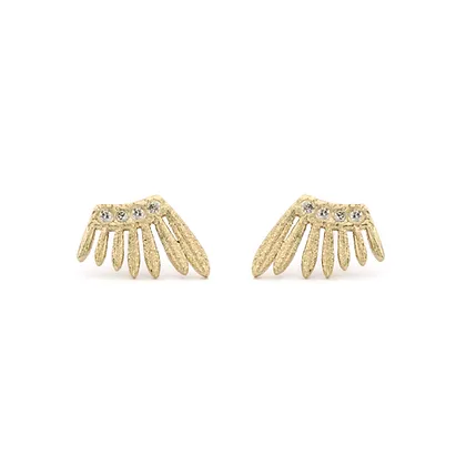 Acanthus 14K Yellow Gold Diamond Arc Ray Post Earrings