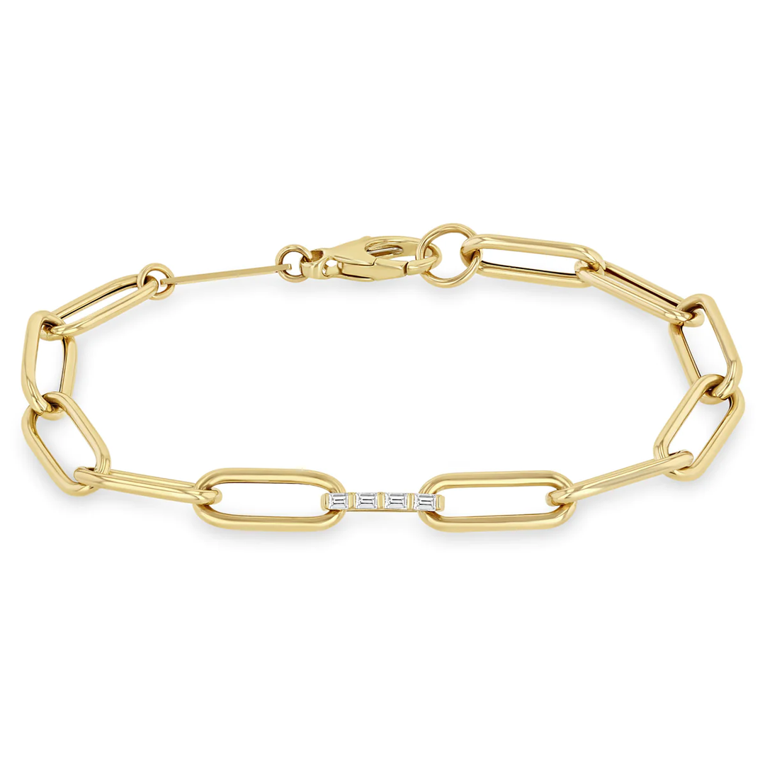 Zoe Chicco Baguette Diamond Link Paperclip Chain Bracelet