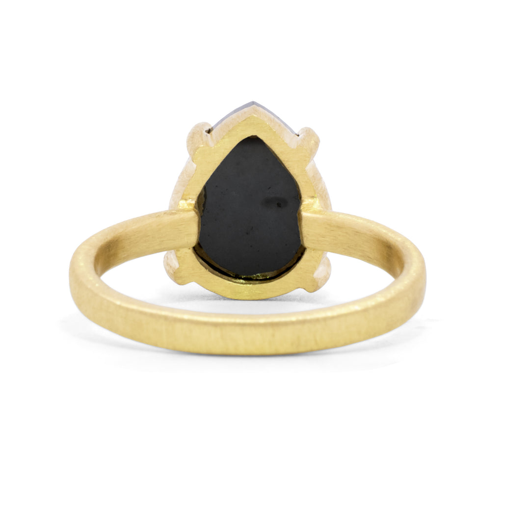 Prong Set Pear Shaped Black Diamond Ring
