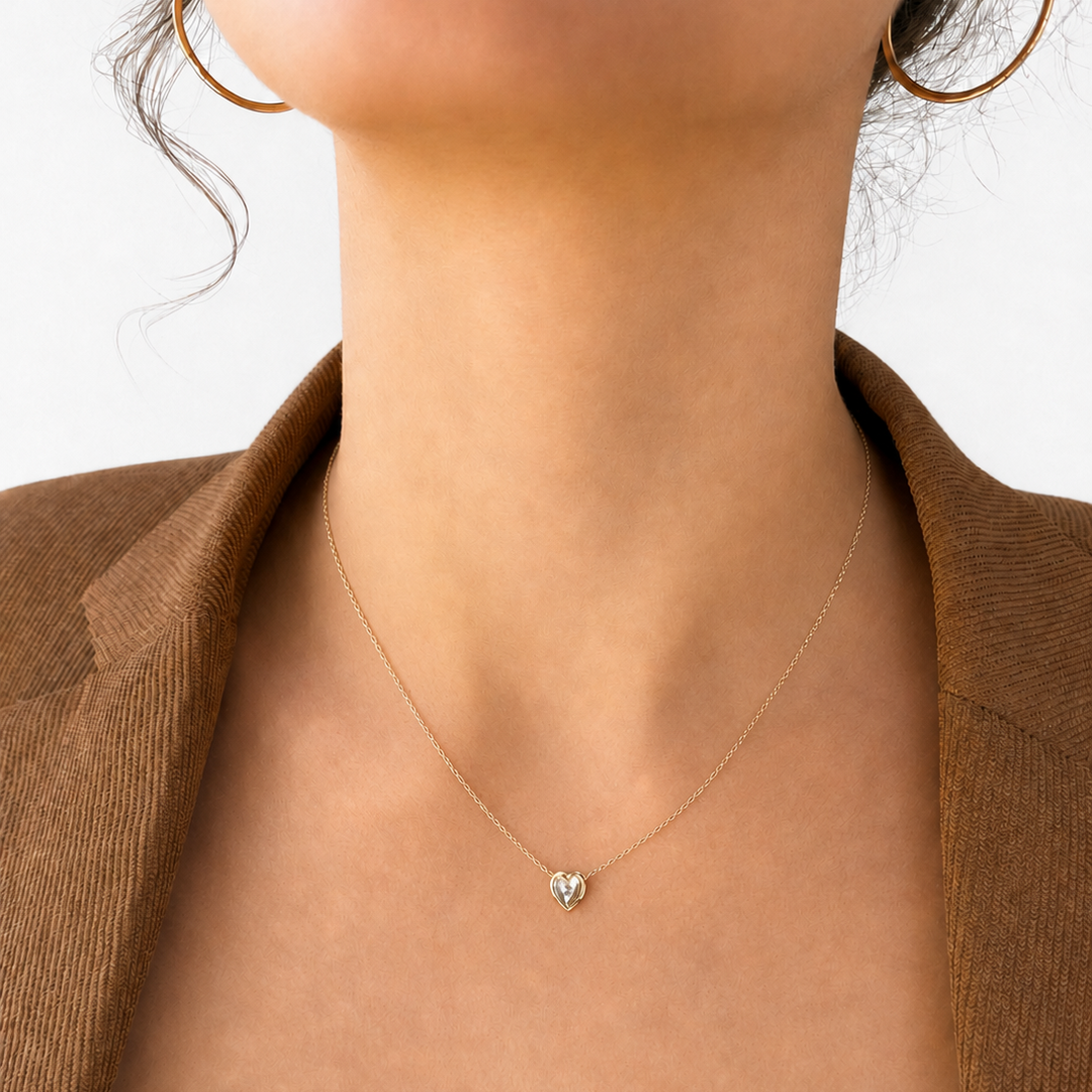 Grey Rose Cut Diamond Heart Necklace