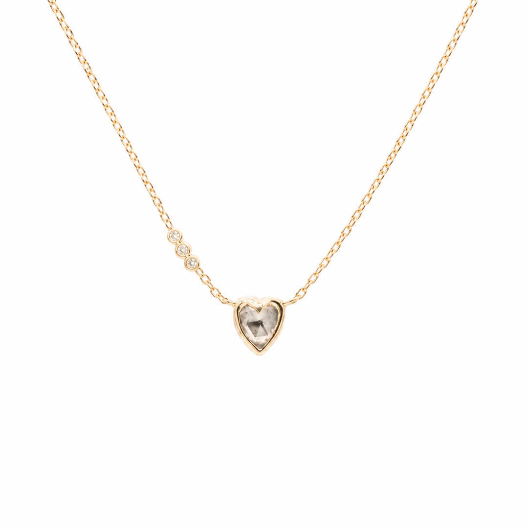 Small Grey Rose Cut Diamond Heart Necklace
