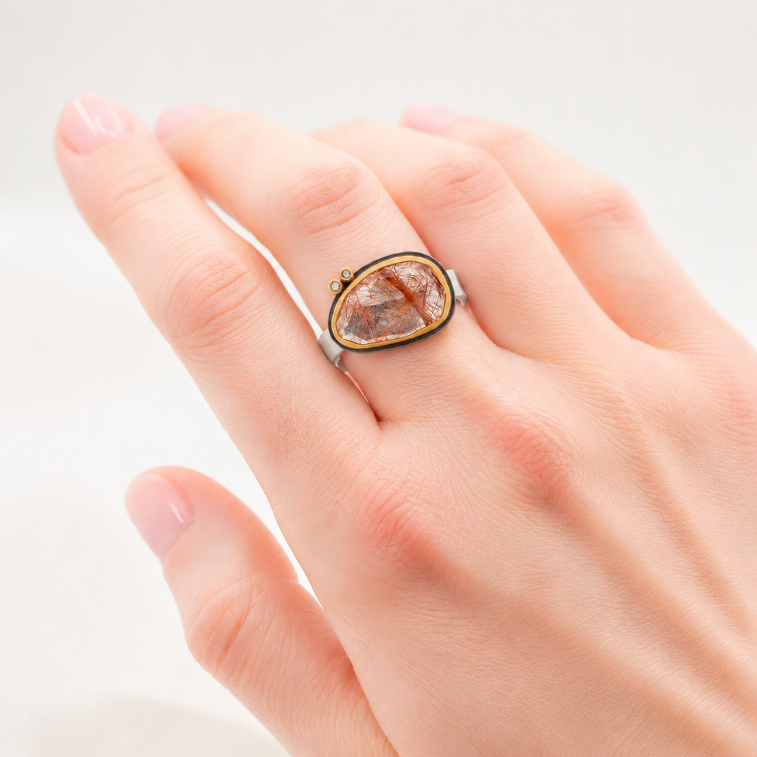 Rutilated Quartz and Diamond Ring