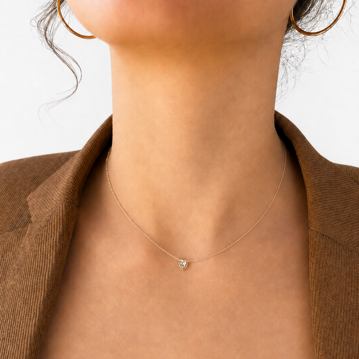 Small Grey Rose Cut Diamond Heart Necklace