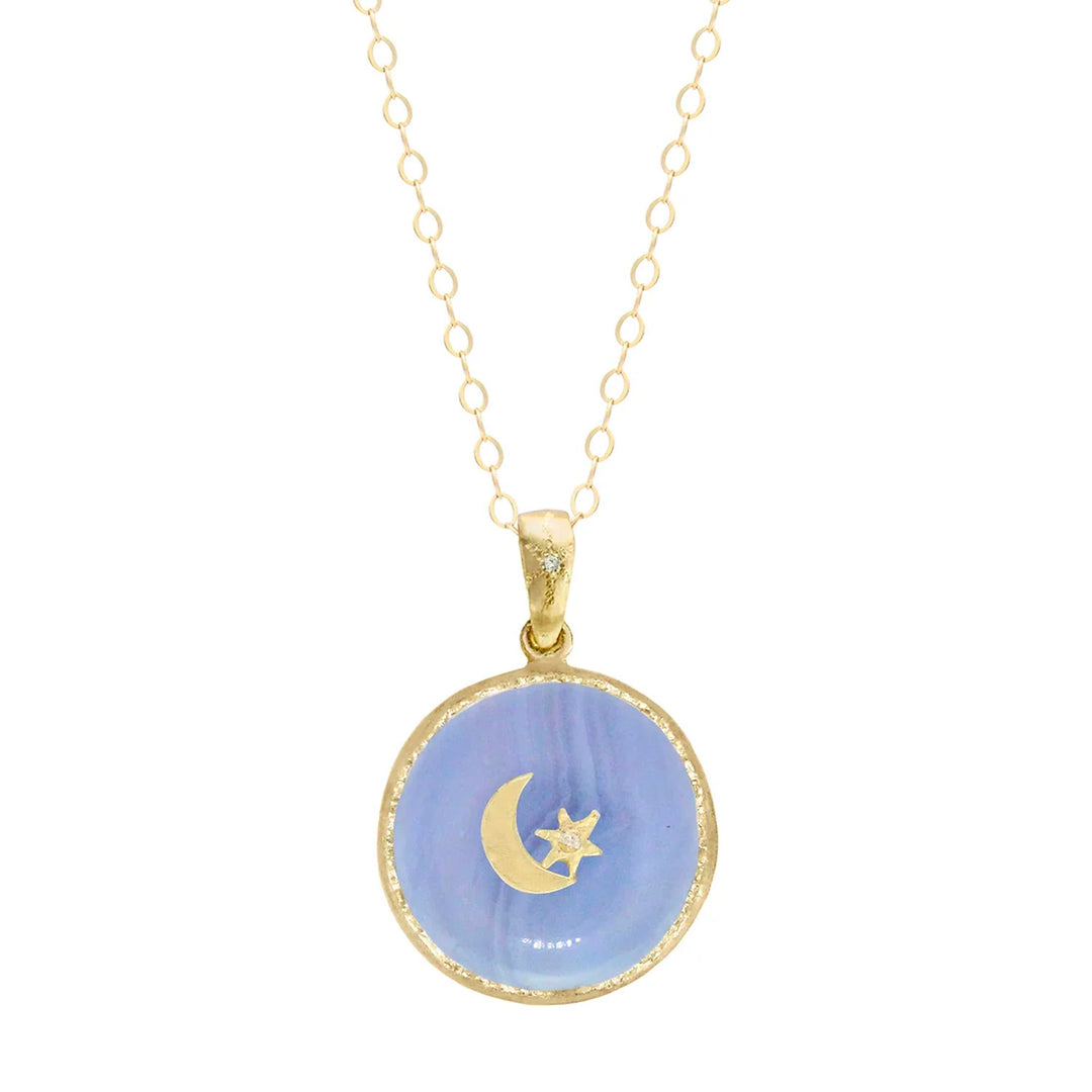 Acanthus 14K Yellow Gold Crescent Star Agate Amulet Necklace