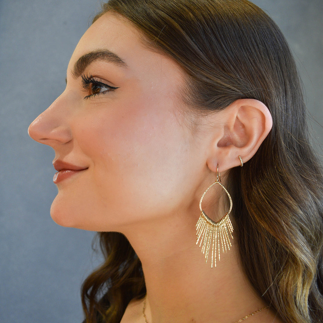 Large Textured Gold Fringe Earrings