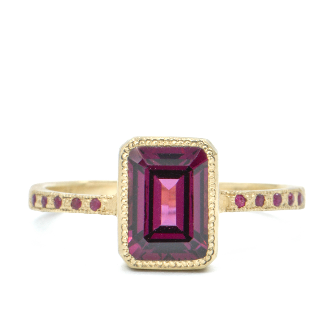 Dawes Designs Blockette Emerald Cut Rhodolite Garnet Ring