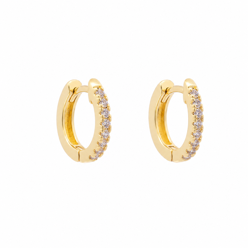 Single Row Cubic Zirconia Huggie Hoop Earrings