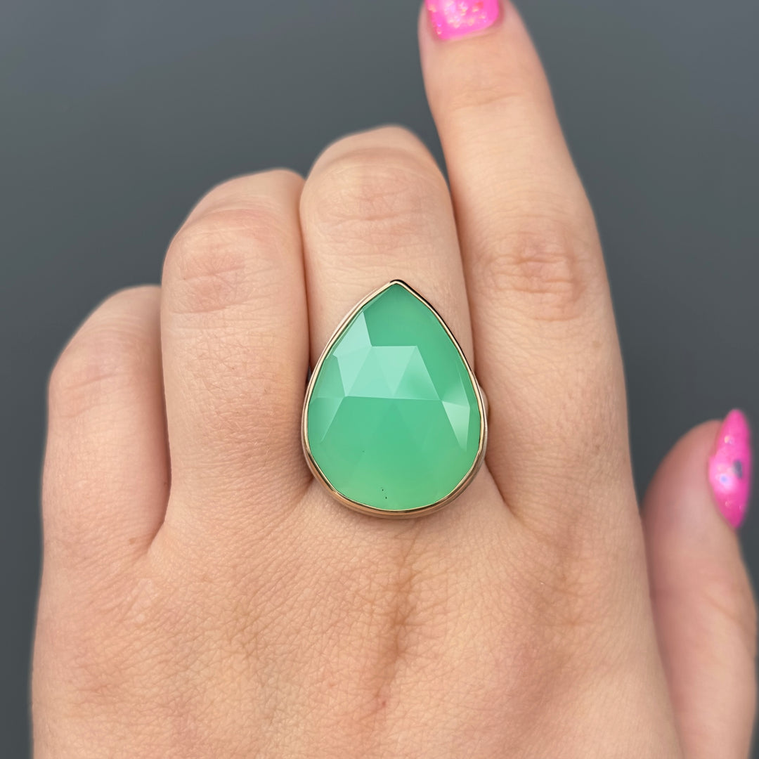 Teardrop Faceted Chrysoprase Ring