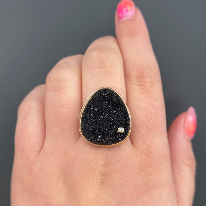 Brazilian Black Druzy + Diamond Ring