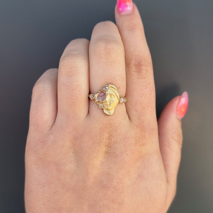Pink Sapphire and Diamond Sibyl Ring