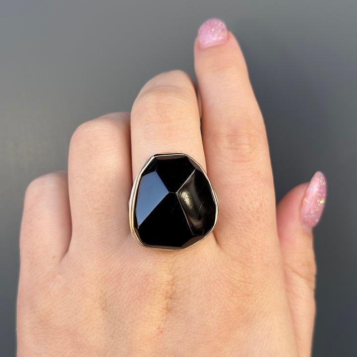Asymmetrical Surface Cut Black Tourmaline Ring