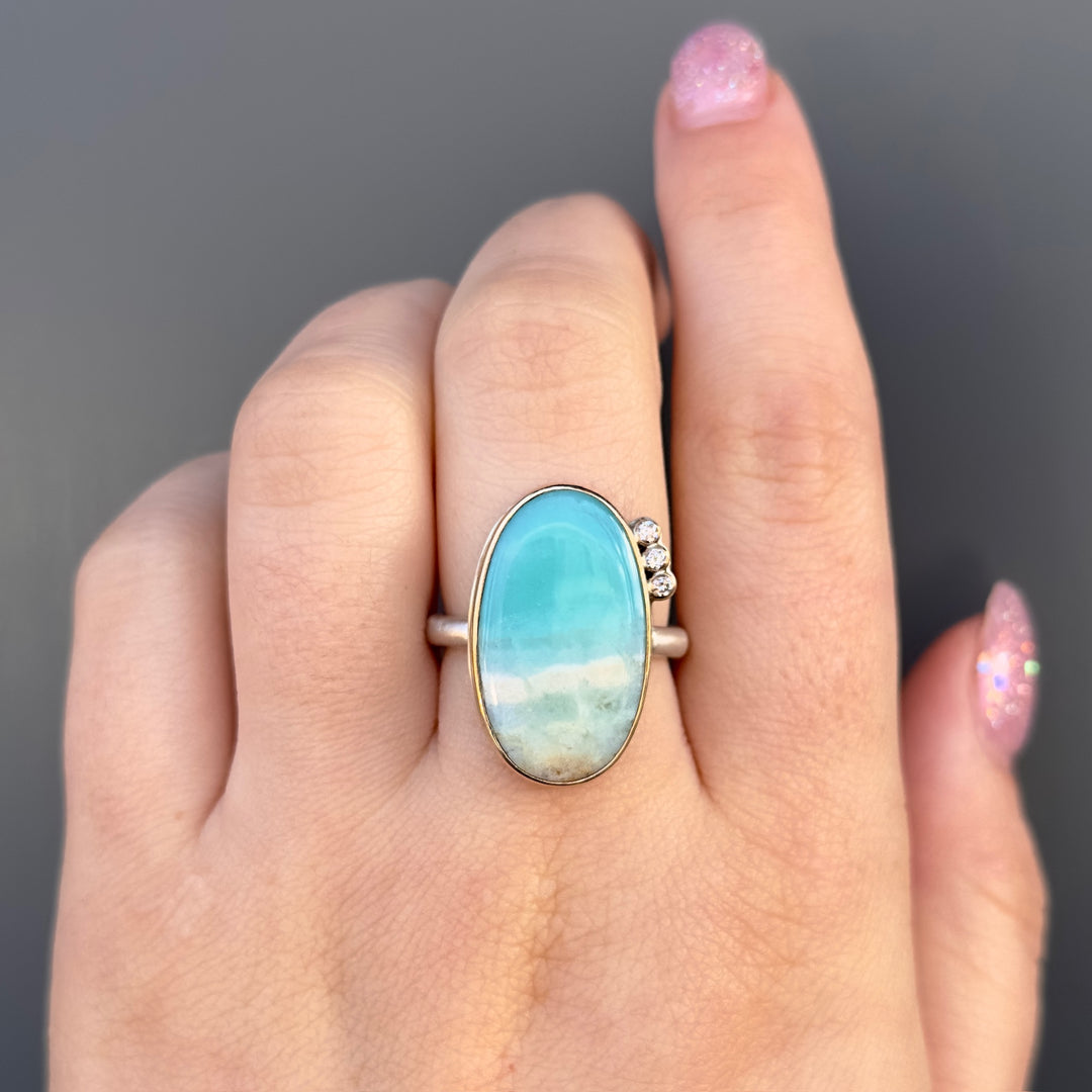 Indonesian Blue Opal Ring + 3 Satellite Diamonds