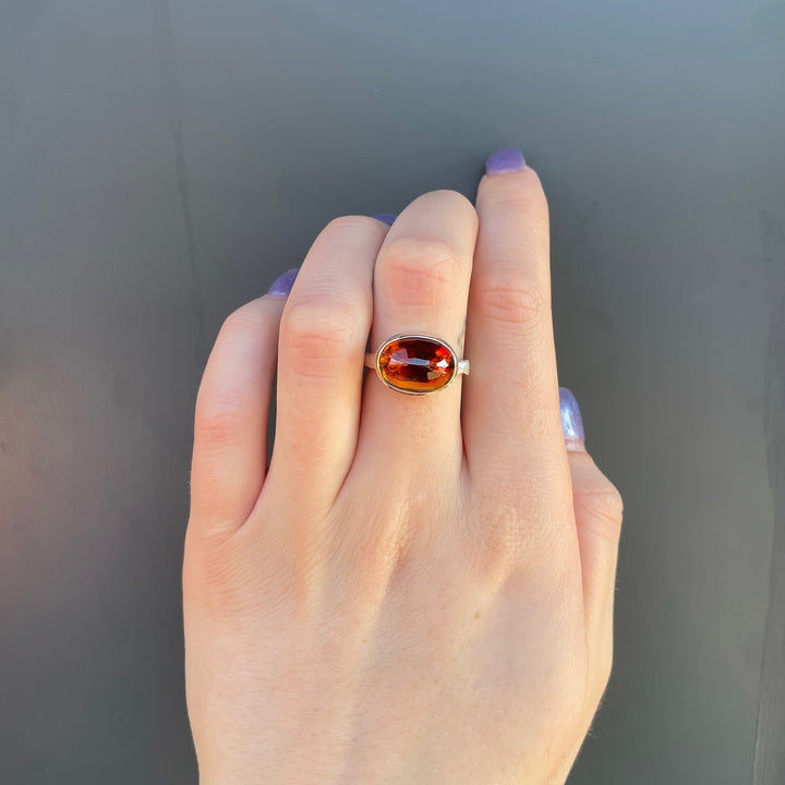 Small Oval Inverted Hessonite Garnet Ring