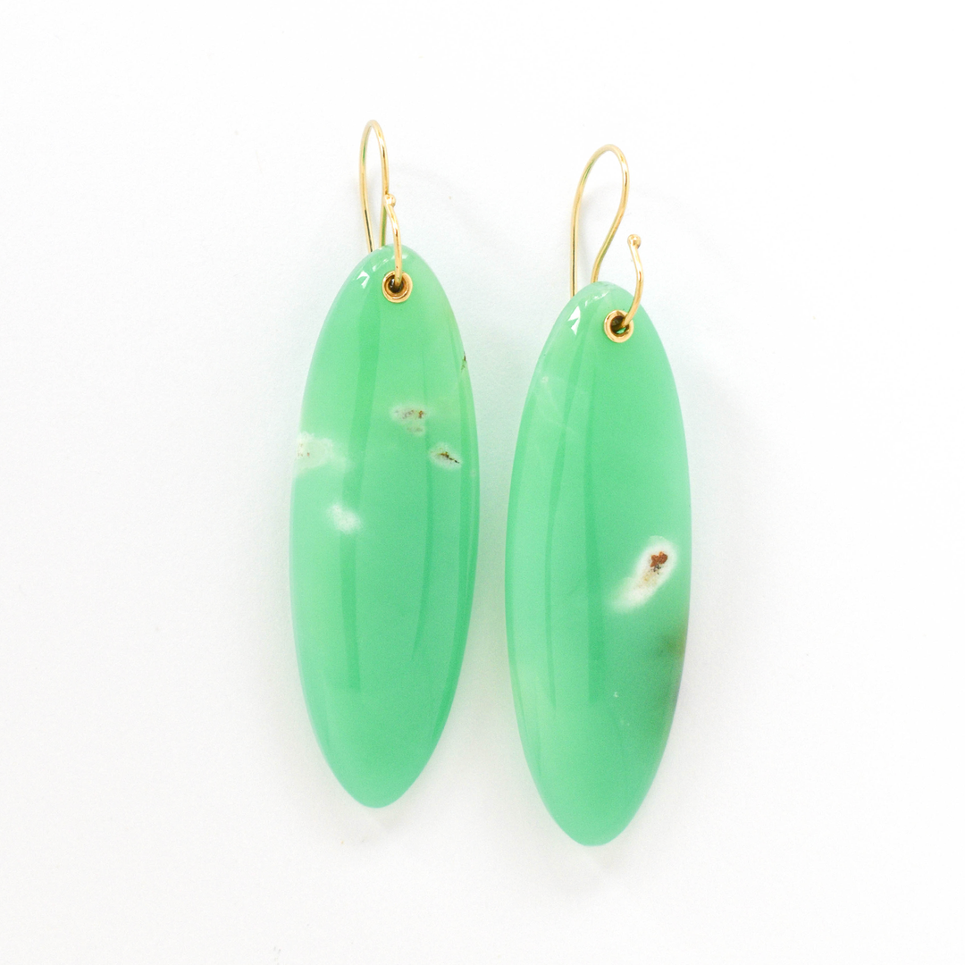 Long Oval Chrysoprase Drop Earrings