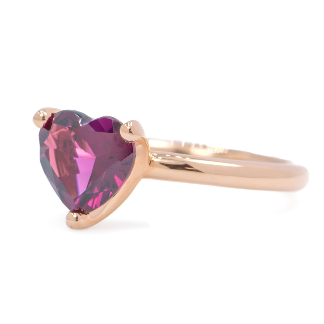 Rhodolite Garnet Heart Solitaire Ring