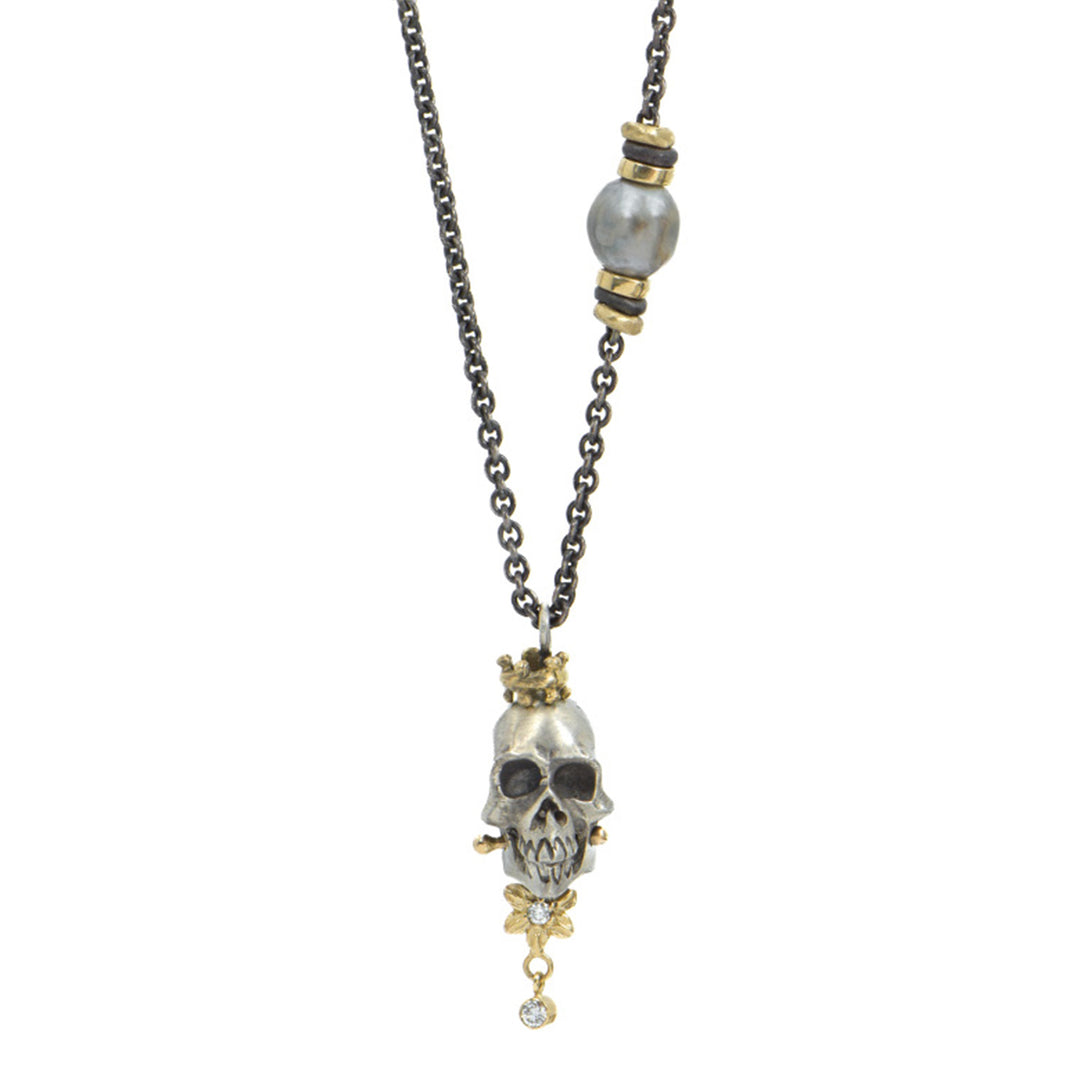 Jamie Joseph Tahitian Pearl & Diamond Skull Necklace