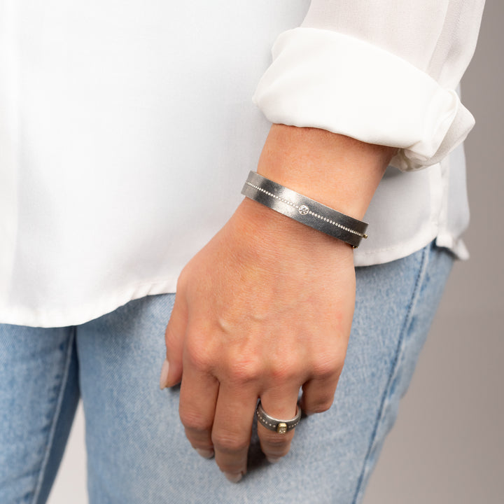 12mm Nori Diamond Silver Bangle Bracelet