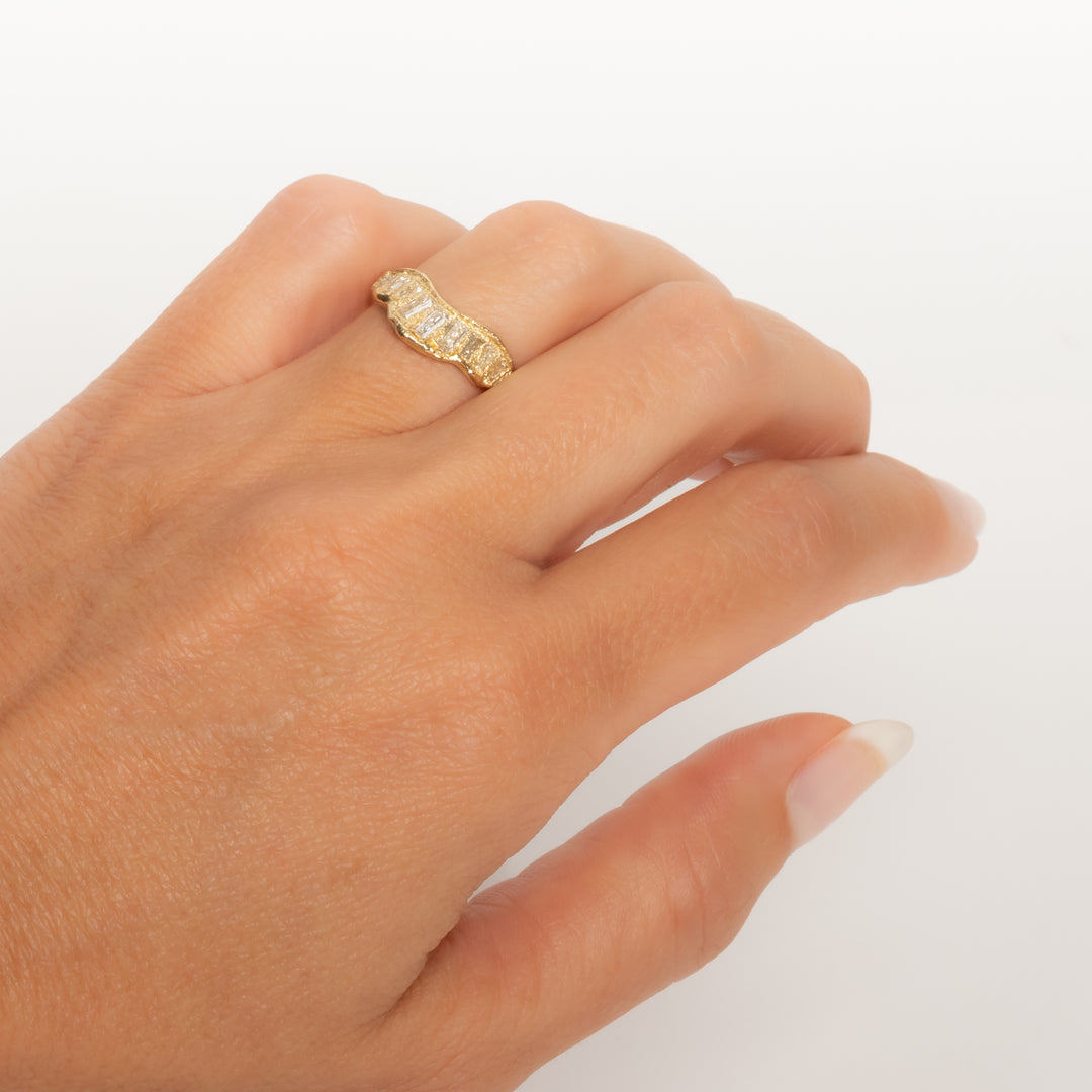 LX Soft White Baguette Diamond V Shape Scatter Ring