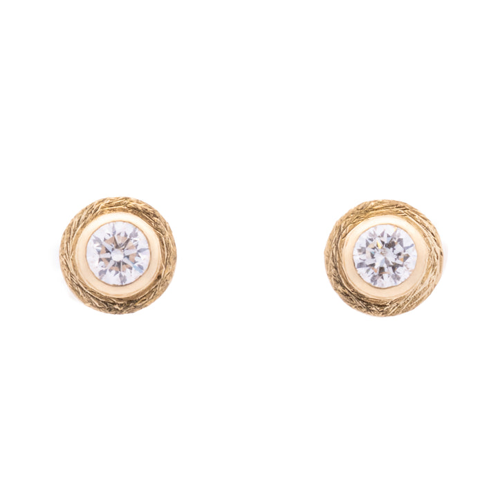 Wide Bezel Set Diamond Post Earrings