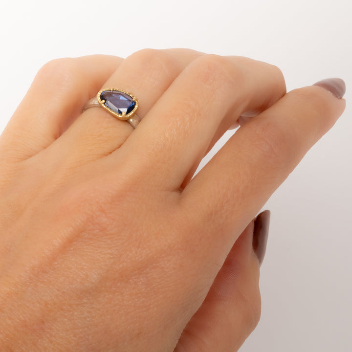 Asymmetrical Rose Cut Blue Sapphire Ring
