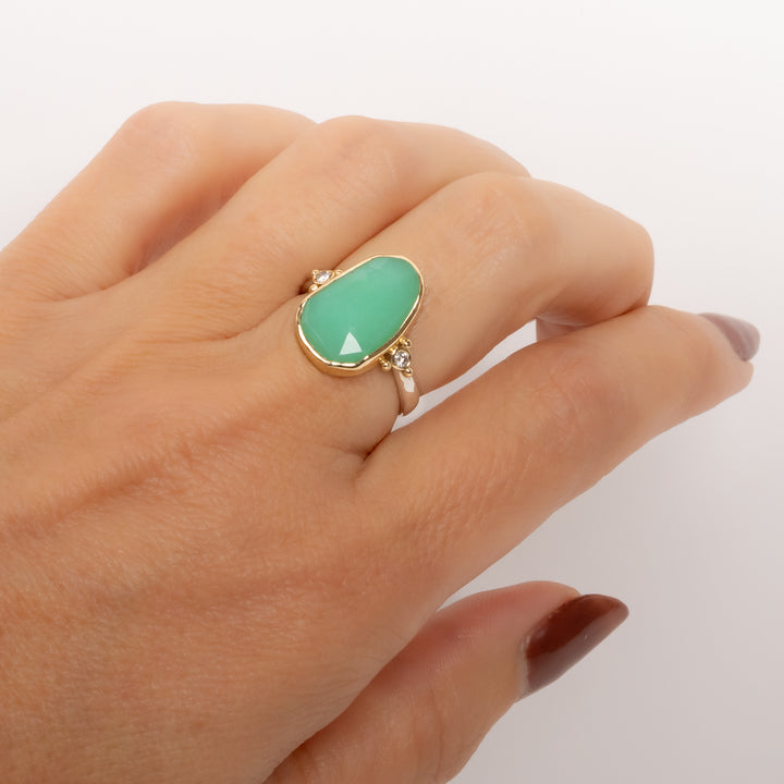 Chrysoprase and Diamond Ring
