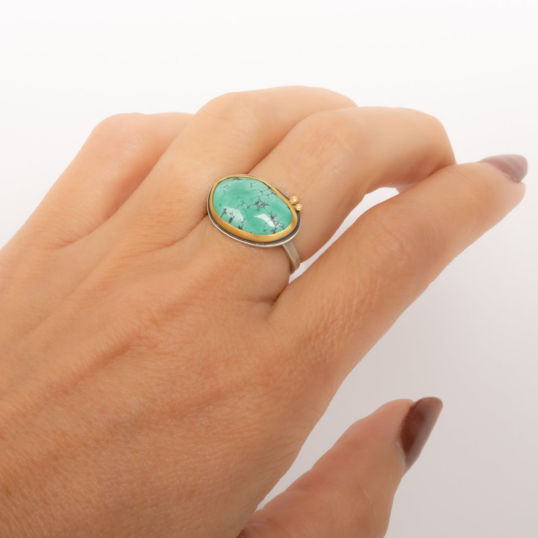 Green Turquoise and Diamond Ring