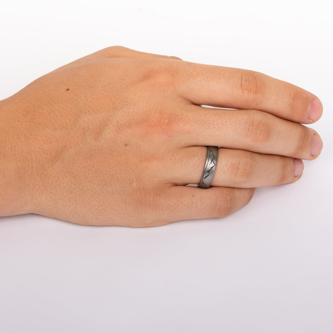 Rugged Tungsten Band with Mountain Scene