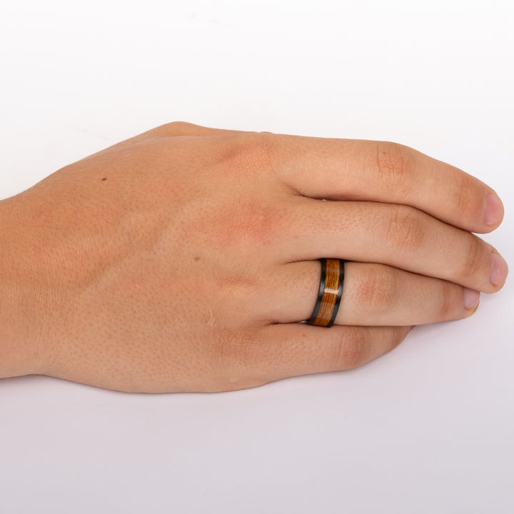 Black Diamond Ceramic Band with Rye Whiskey Barrel Inlay