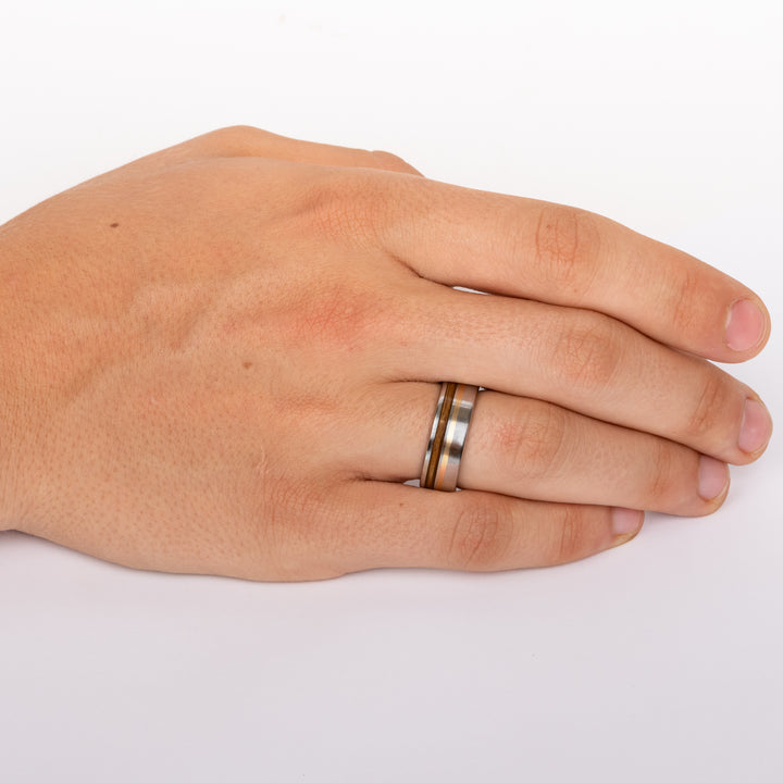 Serinium Band with 14K Gold & Oak Bourbon Barrel Inlay
