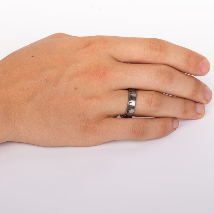 Rugged Tungsten Band with Forest Scene