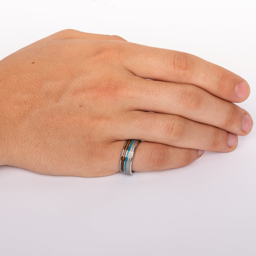 Serinium Band with Oak Bourbon Barrel & Turquoise Inlay