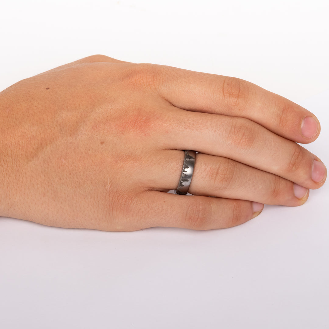 Rugged Tungsten Band with Forest Scene
