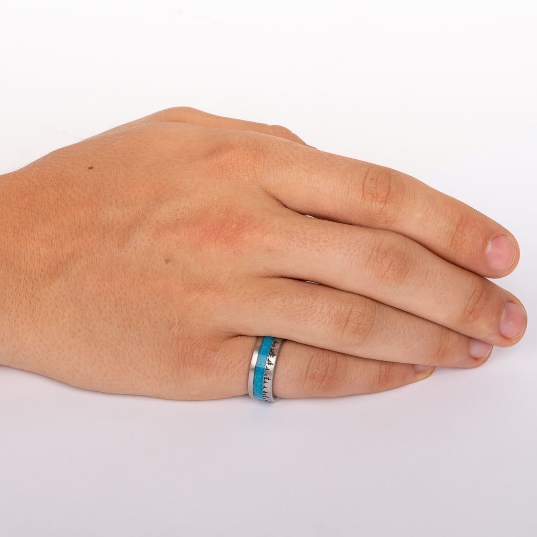 Serinium Band with Crushed Turquoise Inlay & Pine Forest Scene
