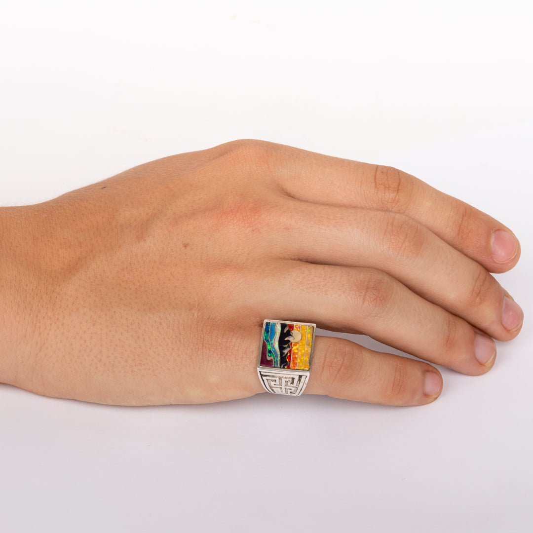 Mountain Sunset Scene Signet Ring