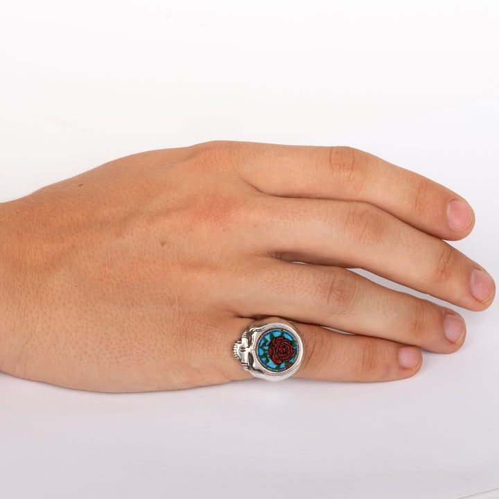 "Stealie" Rose Inlay Signet Ring
