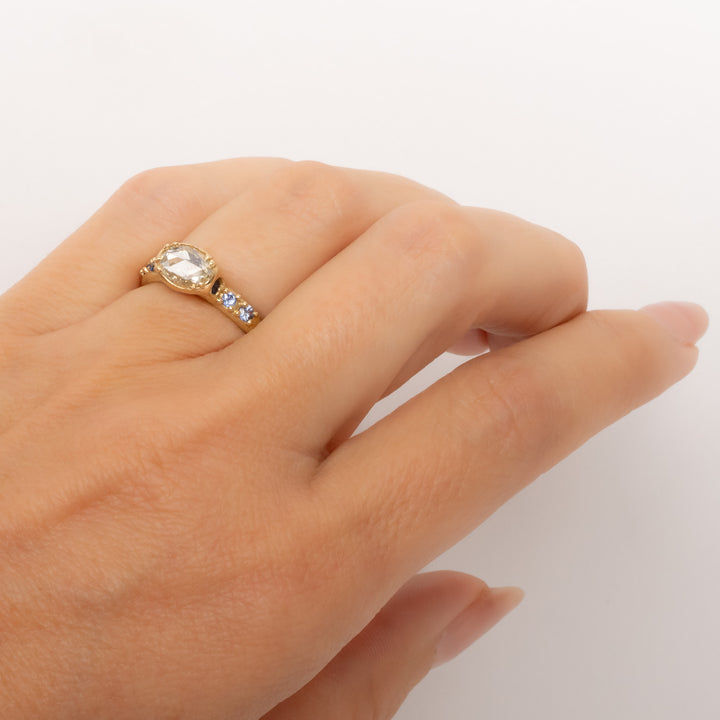 Oval Rose Cut Diamond & Sapphire Ring