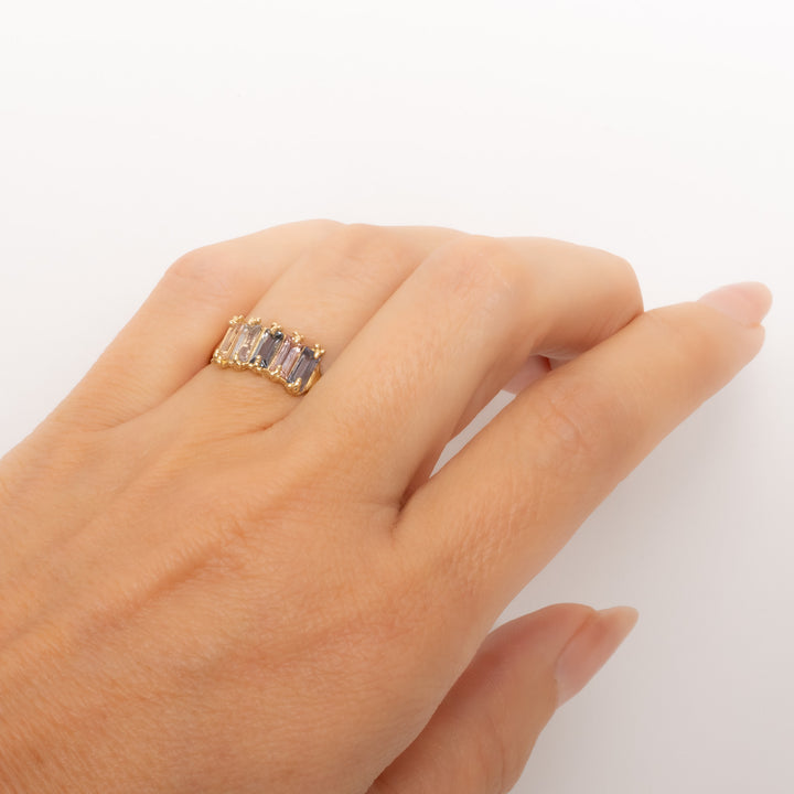 Stacked Baguette Sapphire Crown Jewels Ring