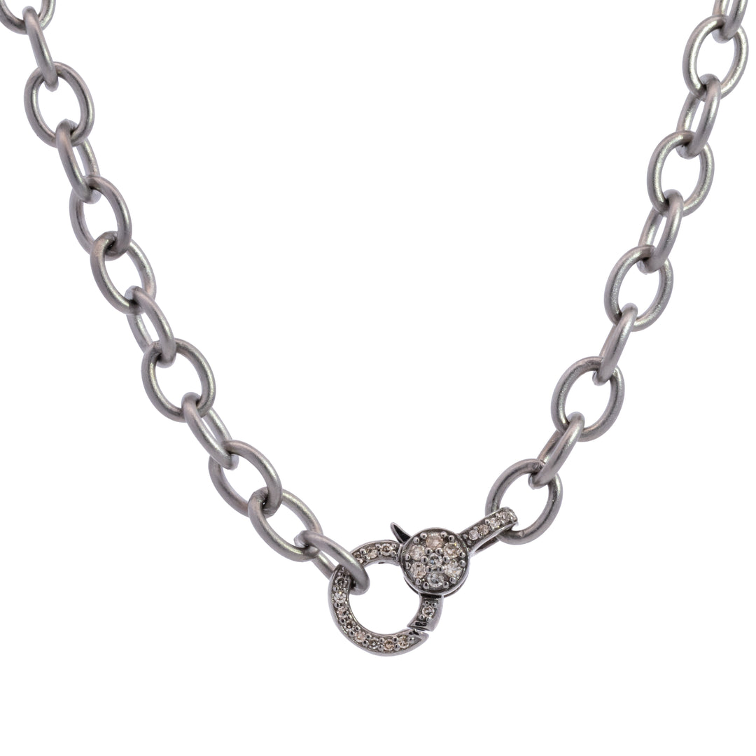 Oval Link Chain with Diamond Lobster Clasp Necklace