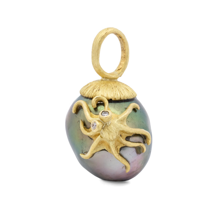 Tahitian Pearl With Diamond Eyed Octopus Pendant