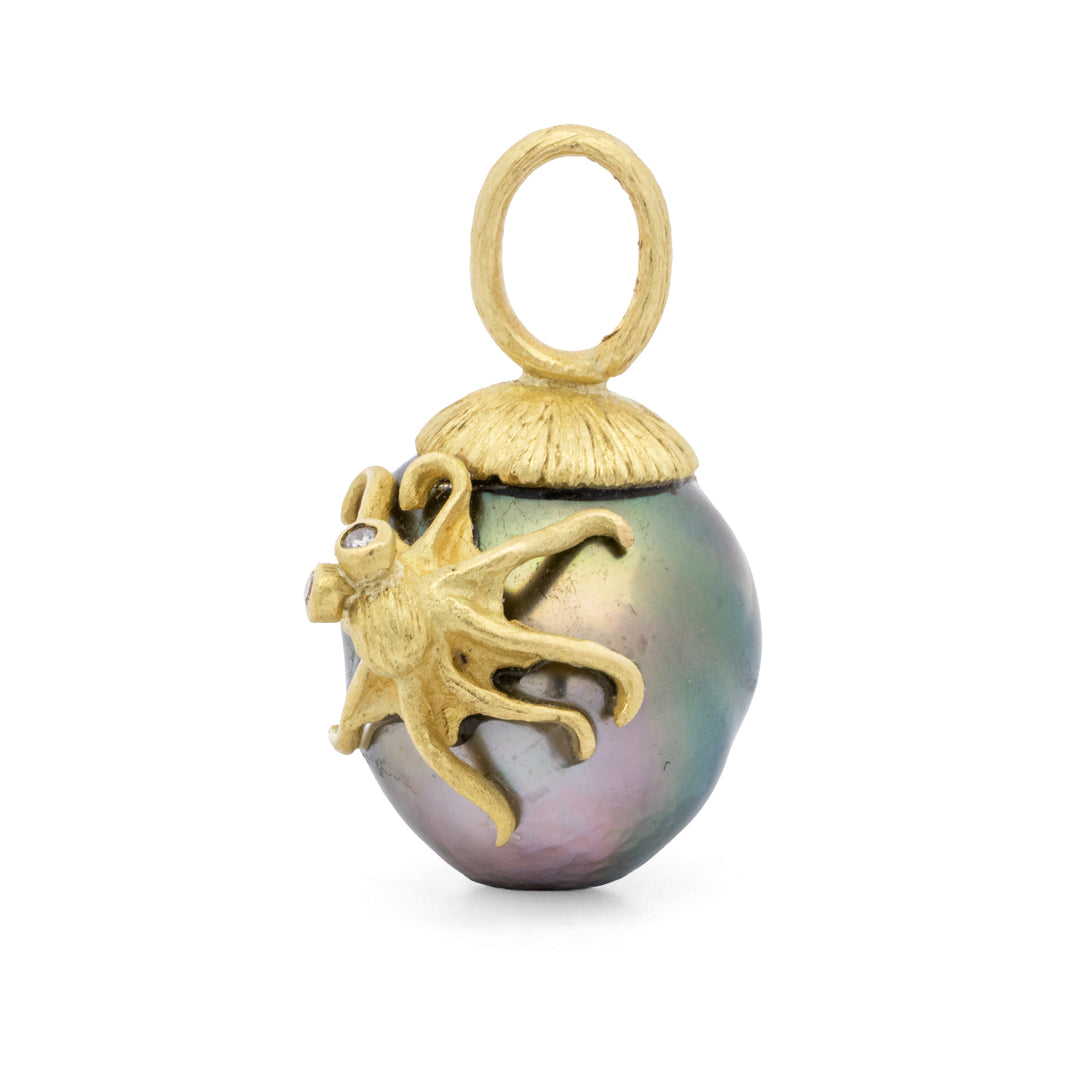 Tahitian Pearl With Diamond Eyed Octopus Pendant