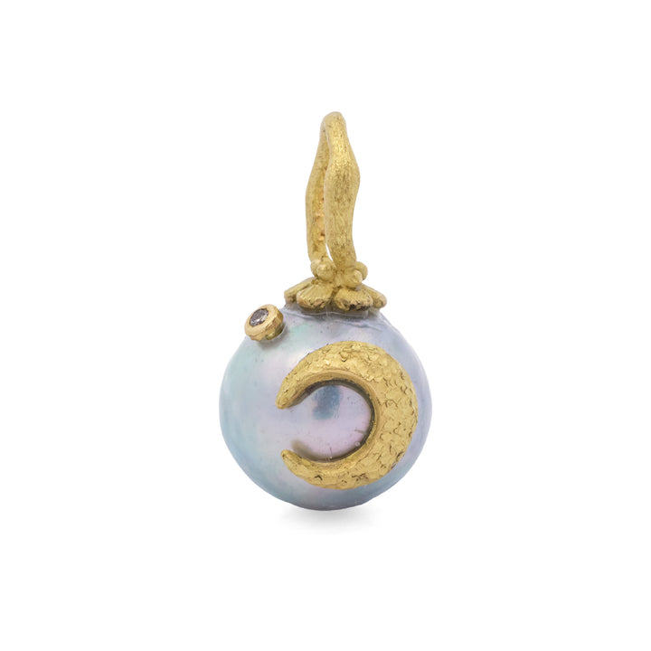 Akoya Pearl With Crescent Moon Pendant
