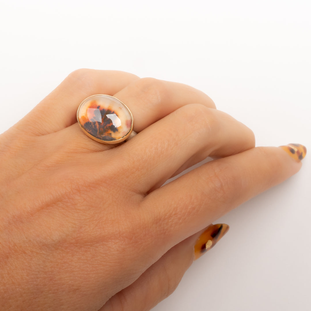 Oval Dendritic Agate Ring